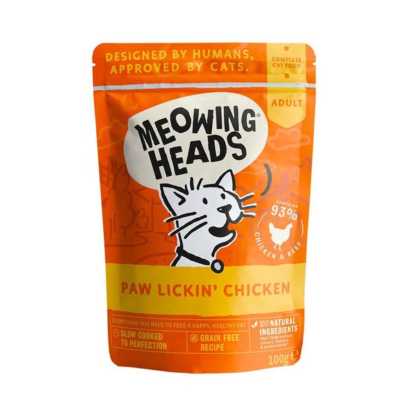 Meowing Heads Paw Lickin Chicken Cat Food Pouch - 10 x 100g